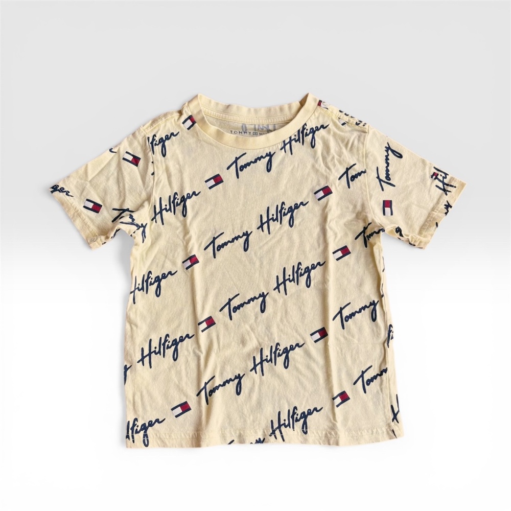 Tommy Hilfiger Boys T Shirt Size 4 Yellow Cotton Logo Tee